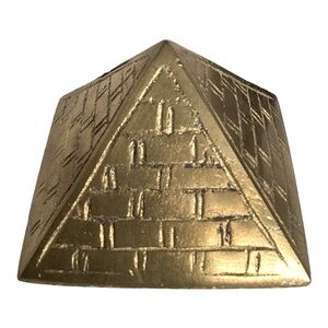 Solid Brass Etched Pyramid Paperweight Figurine Decor Vintage EUC